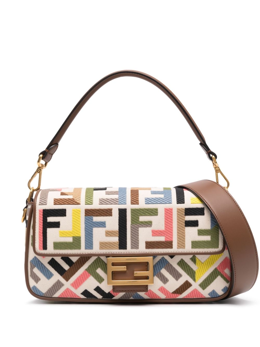 FENDI FENDI- Baguette Embroidered Canvas Shoulder Bag