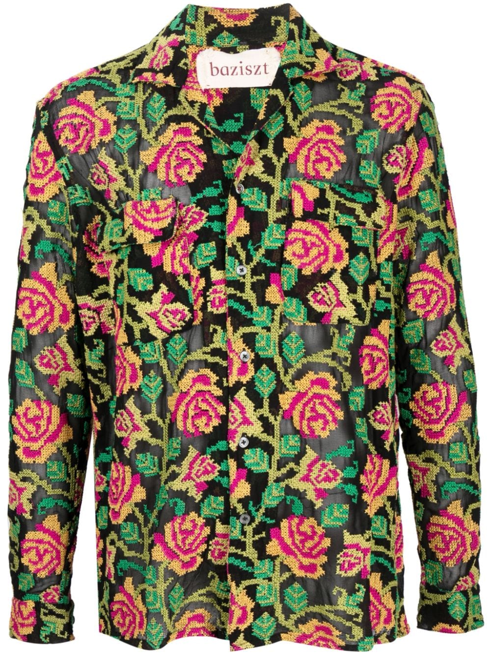 Baziszt BAZISZT- Floral-embroidery Cotton Shirt