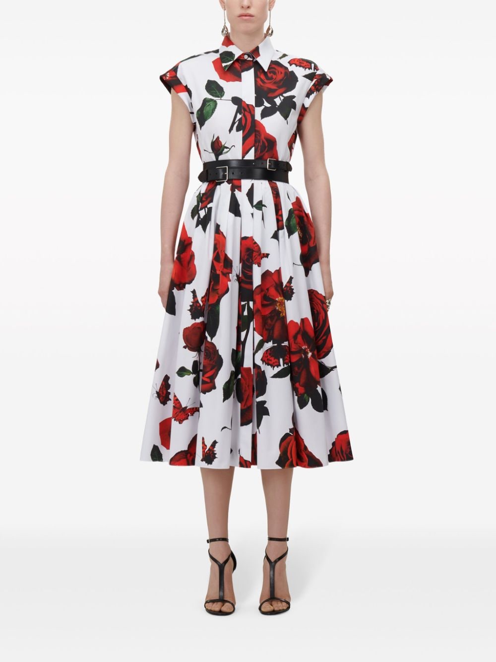 Alexander McQueen ALEXANDER MCQUEEN- Rose Print Flared Midi Dress