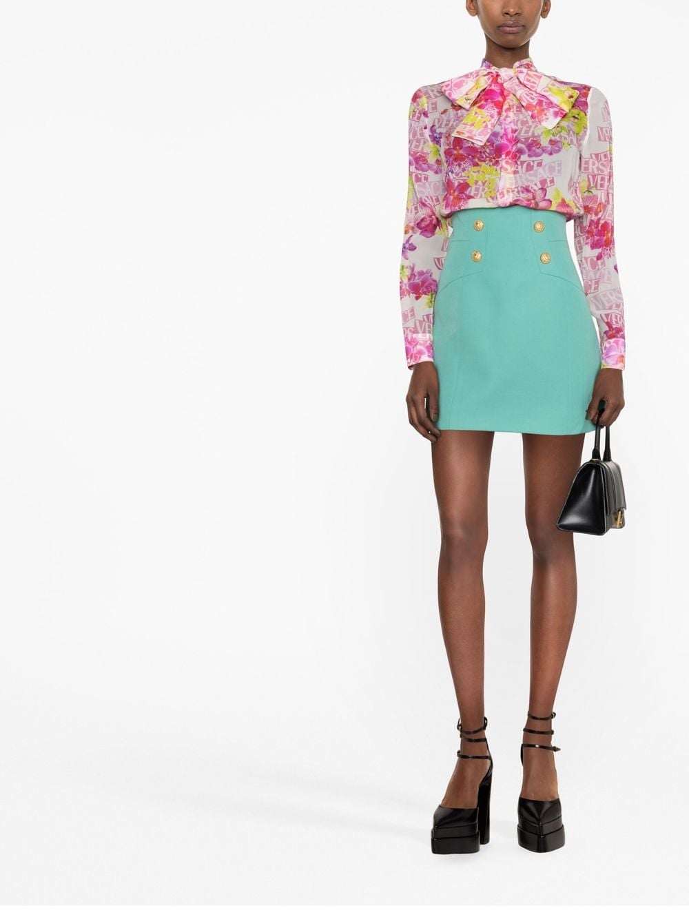 Versace VERSACE- Bow Neck Detail Printed Shirt