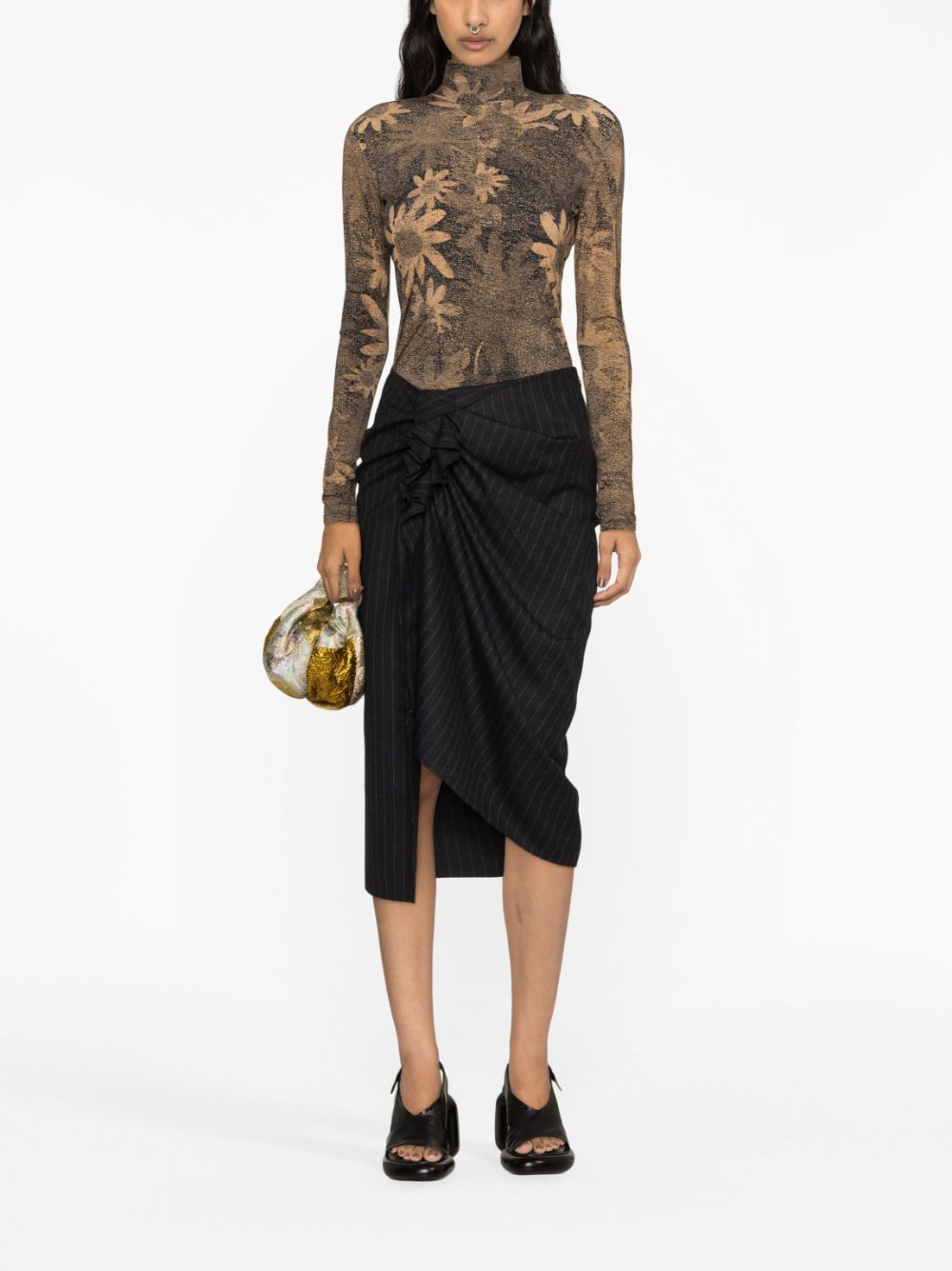 Dries Van Noten DRIES VAN NOTEN- Draped Pinstripped Wool Midi Skirt