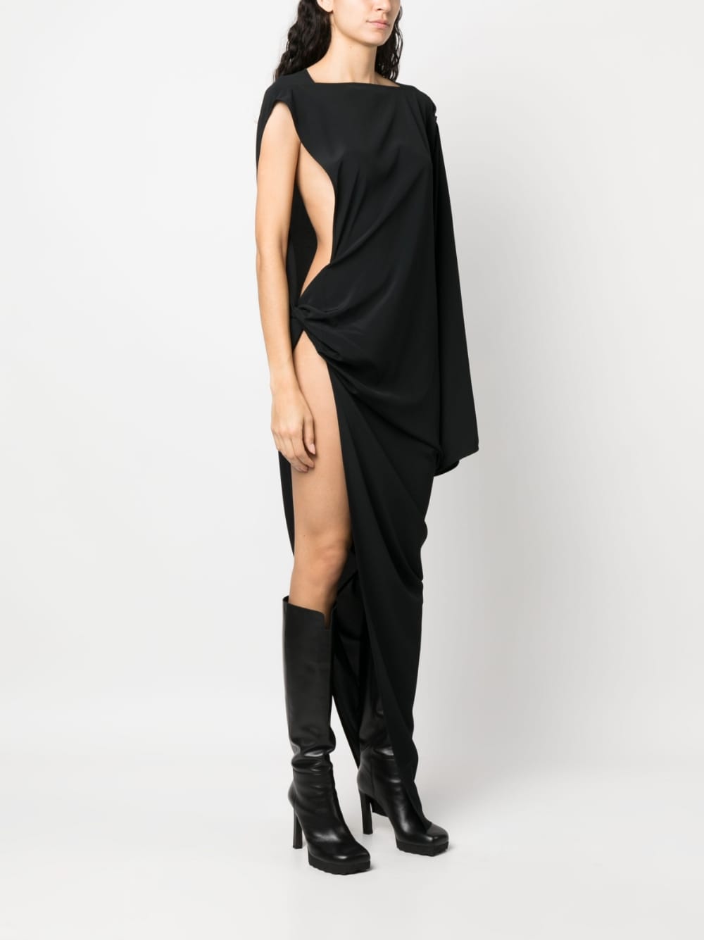 Rick Owens RICK OWENS- Long One-shoulder Draped Silk Blend Dress