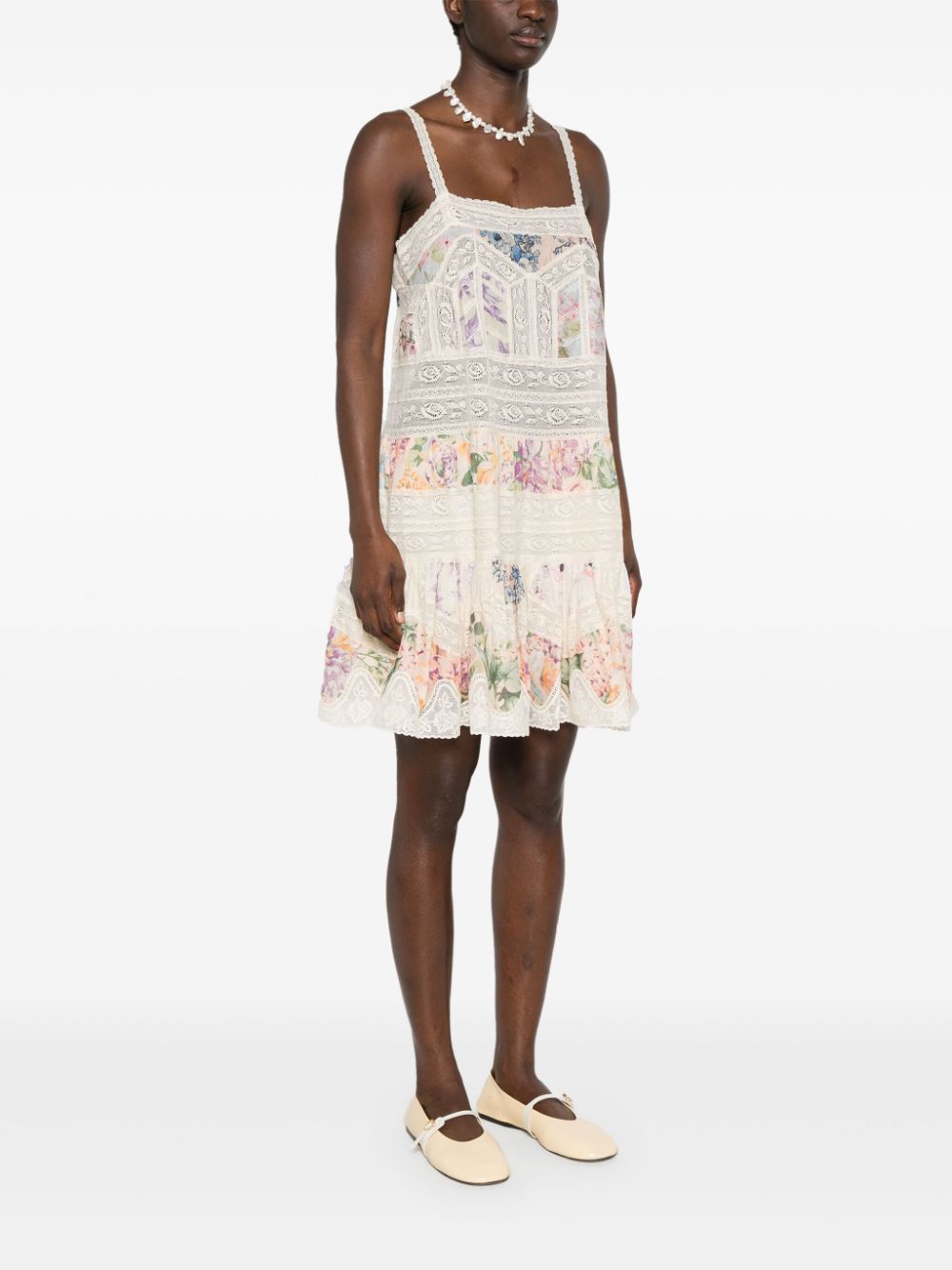 Zimmermann ZIMMERMANN- Floral Print Lace Trim Short Dress