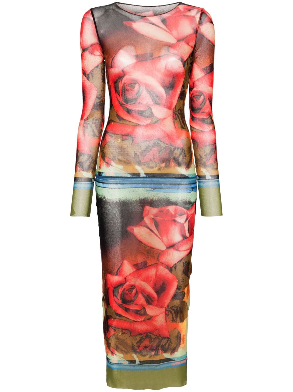 Jean Paul Gaultier JEAN PAUL GAULTIER- Roses Print Mesh Long Dress