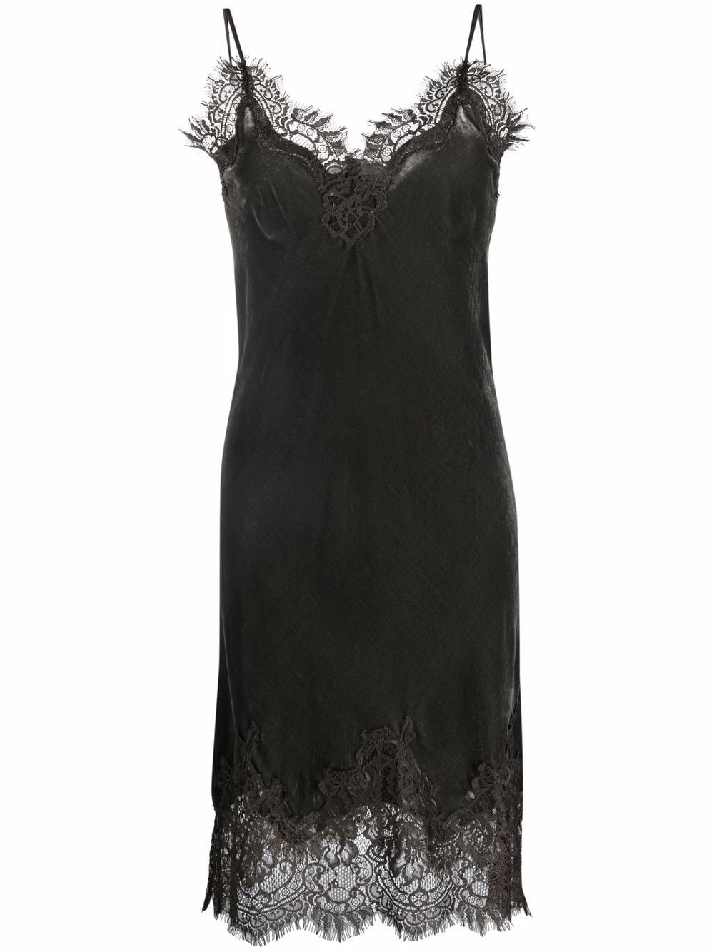 Goldhawk GOLDHAWK- Lace-trim Velvet Slip Dress