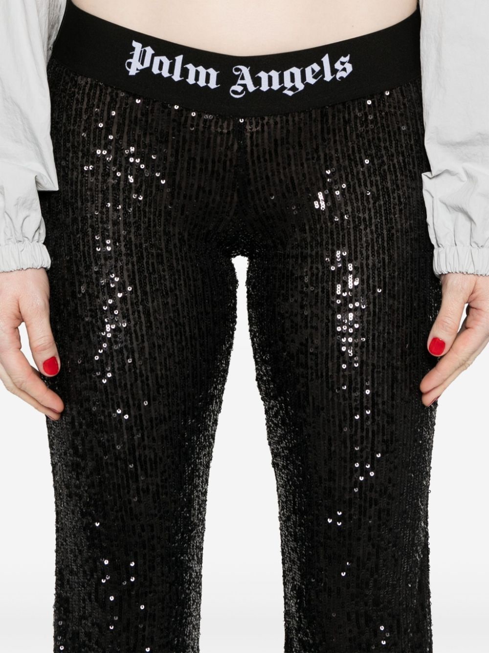 PALM ANGELS PALM ANGELS- Logo Sequined Flared Trousers