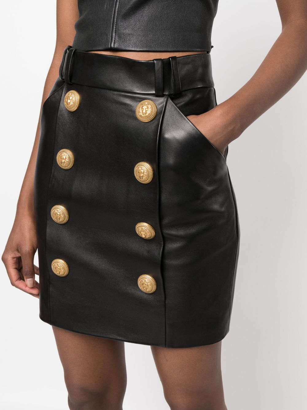 Balmain BALMAIN- High Waist Leather Mini Skirt