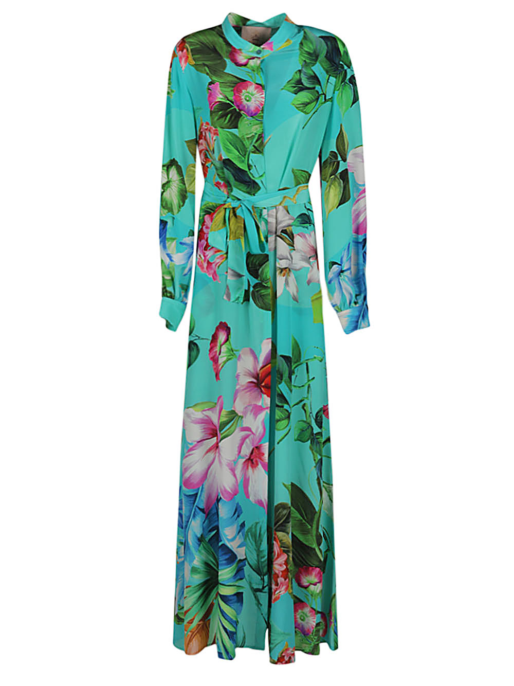  KITAGI LUXURY- Floral Print Silk Crepe Long Dress