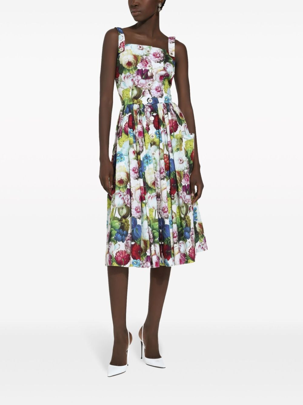 Dolce & Gabbana DOLCE & GABBANA- Flower Print Midi Cotton Dress