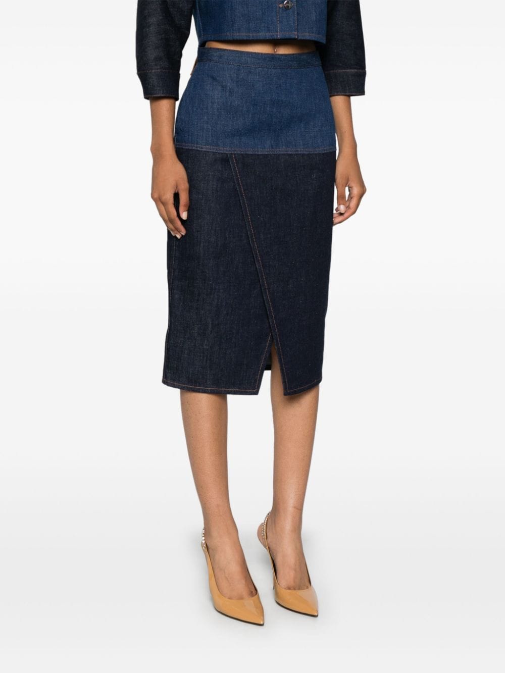 FENDI FENDI- Bicolor Denim Midi Skirt