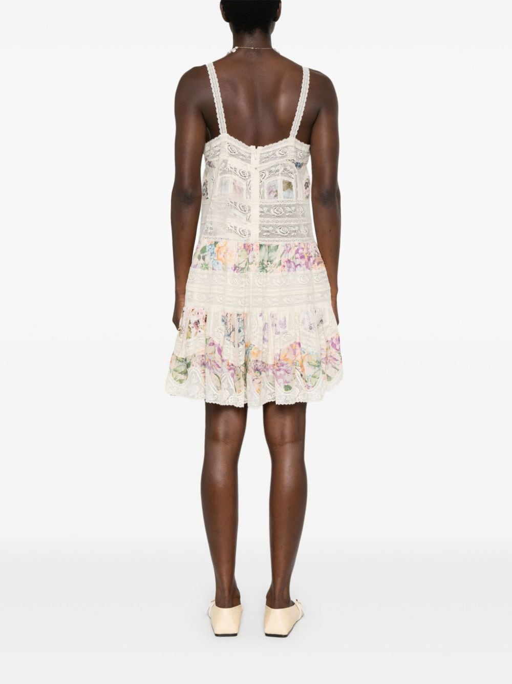 Zimmermann ZIMMERMANN- Floral Print Lace Trim Short Dress