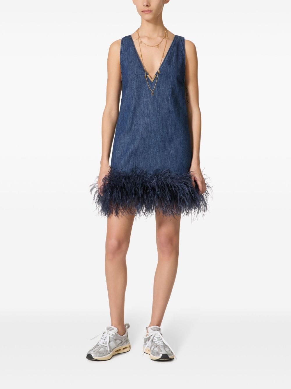 Valentino VALENTINO- Feathered Denim Mini Dress