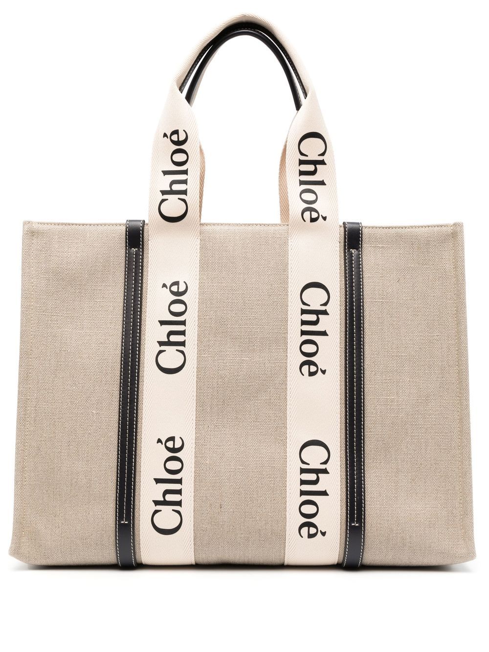 Chloé CHLOÉ- Woody Large Canvas And Leather Tote Bag