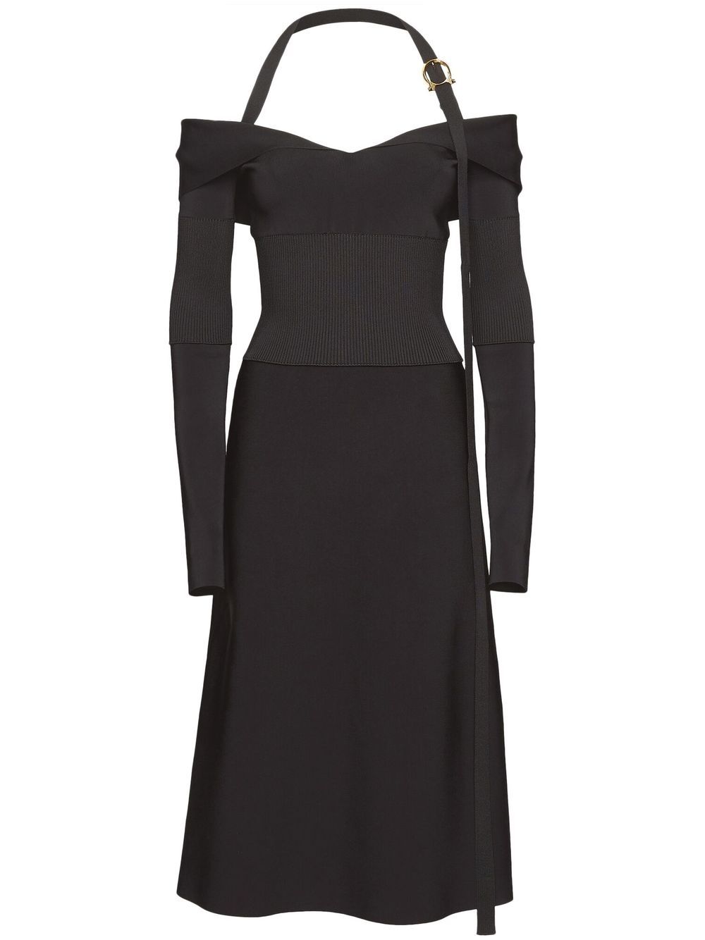 Ferragamo FERRAGAMO- Gancini Off-shoulder Midi Dress