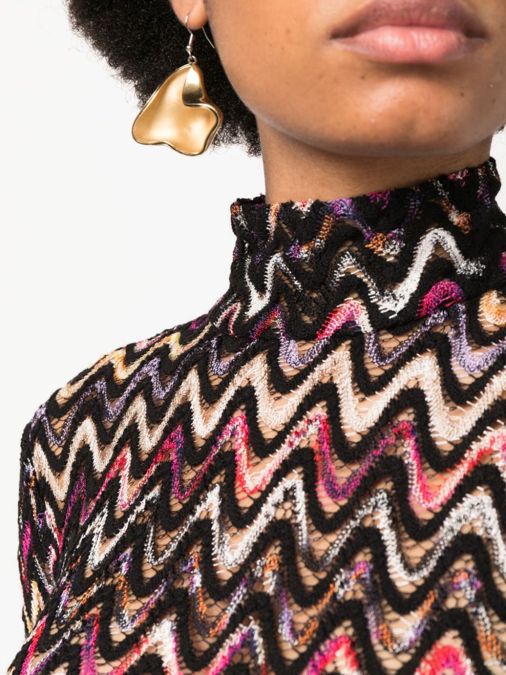 Missoni MISSONI- Zig Zag Pattern Wool Blend Turtleneck Sweater