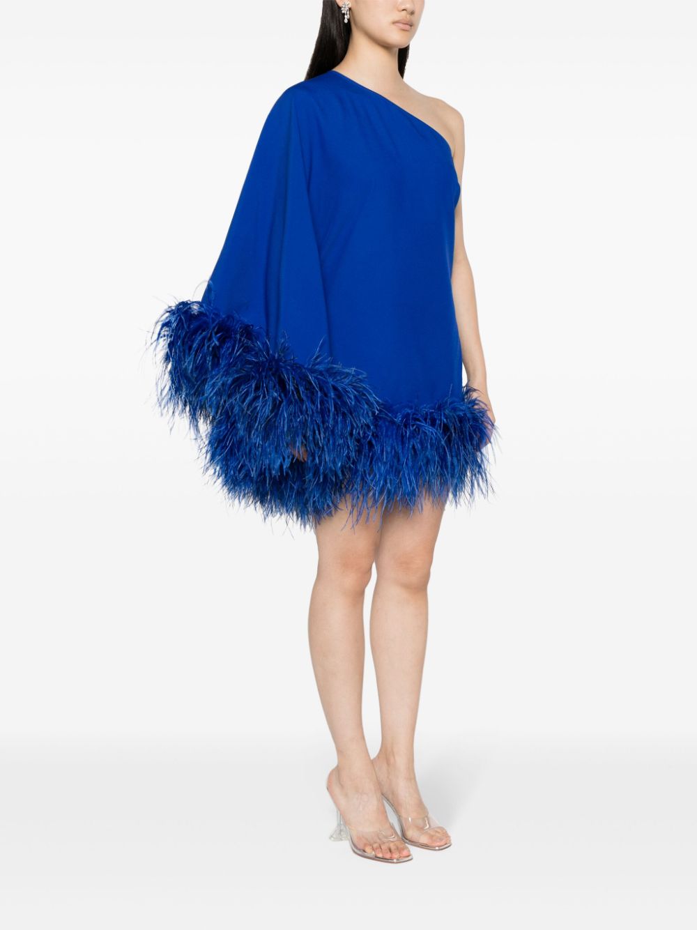 Taller Marmo TALLER MARMO- Piccolo Ubud One-shoulder Feather-trimmed Crepe Mini Dress