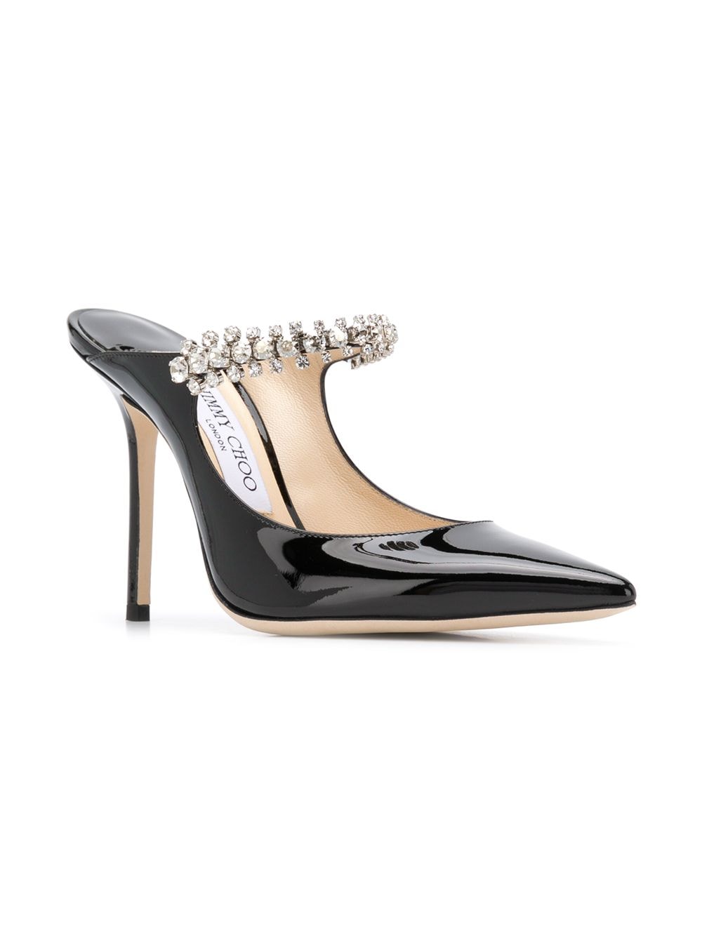 Jimmy Choo JIMMY CHOO- Bing 100 Crystal Strap Detail Patent Leather Mules