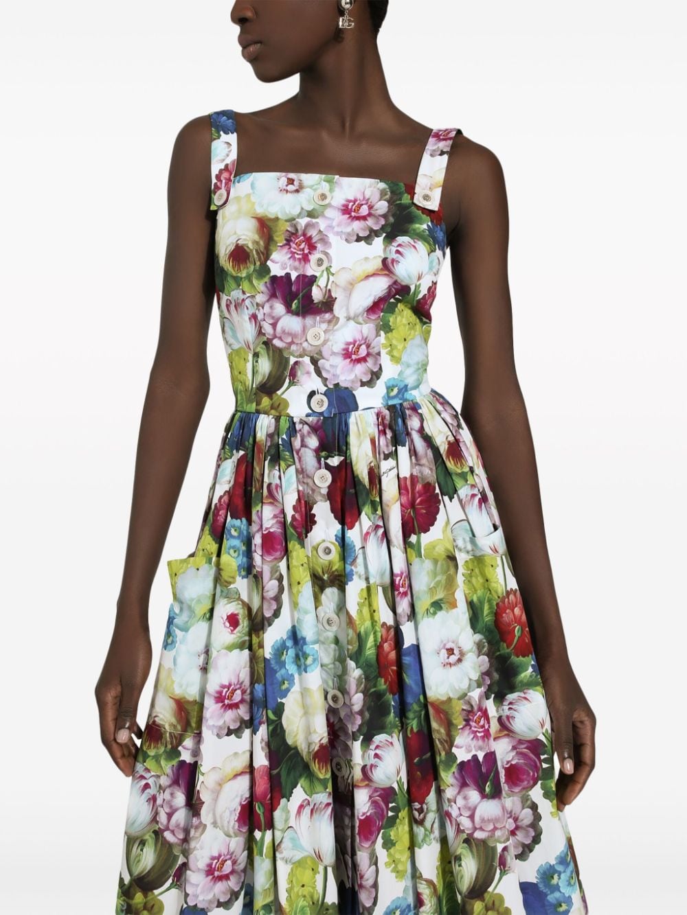 Dolce & Gabbana DOLCE & GABBANA- Flower Print Midi Cotton Dress