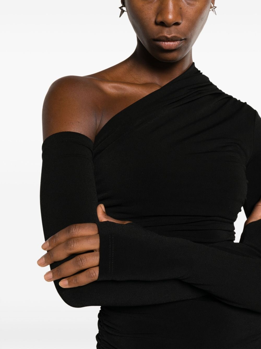 The andamane THE ANDAMANE- One-shoulder Draped Midi Dress