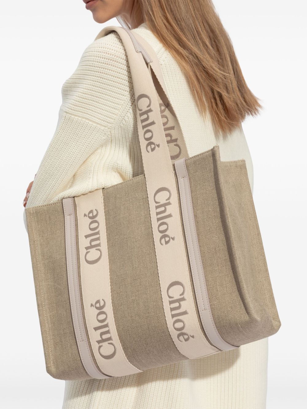 Chloé CHLOÉ- Woody Medium Canvas And Leather Tote Bag