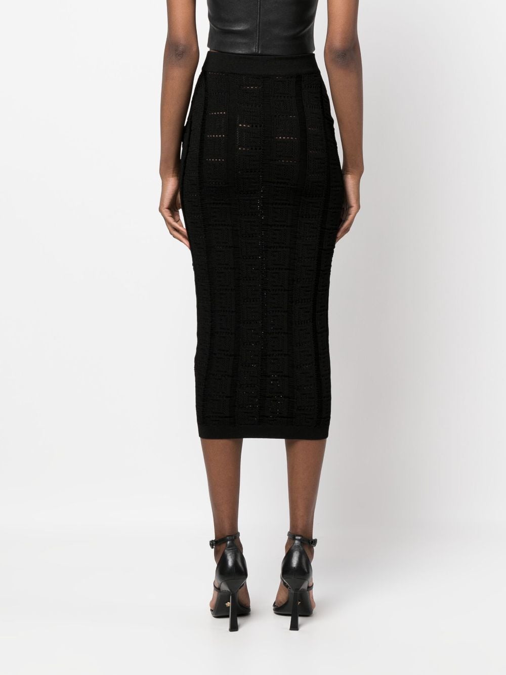 Balmain BALMAIN- Monogram Mesh Knit Midi Skirt