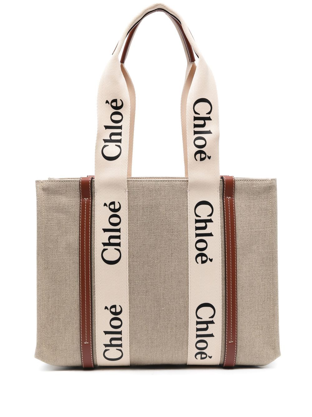 Chloé CHLOÉ- Woody Medium Canvas And Leather Tote Bag