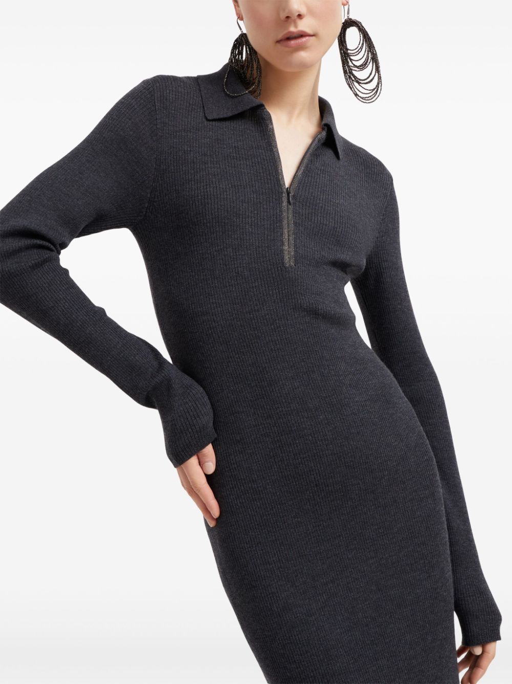 Brunello Cucinelli BRUNELLO CUCINELLI- Ribbed Wool And Cashmere Midi Dress