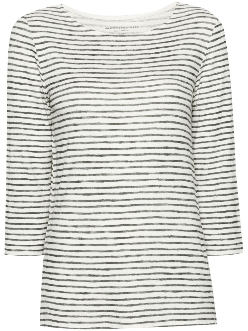 Majestic MAJESTIC- Striped Linen Blend Boat-neck T-shirt