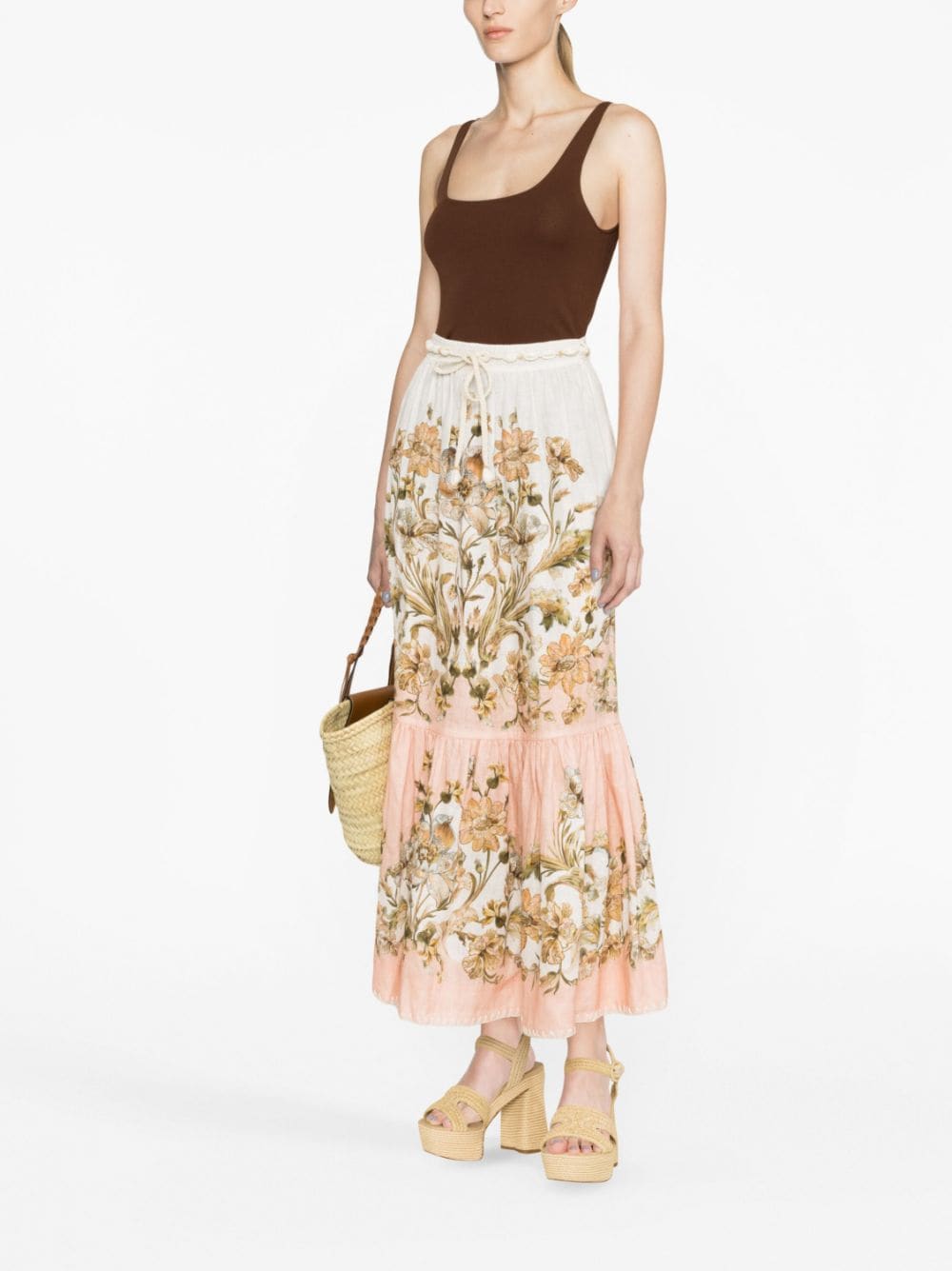 Zimmermann ZIMMERMANN- Floral Print Linen Midi Skirt