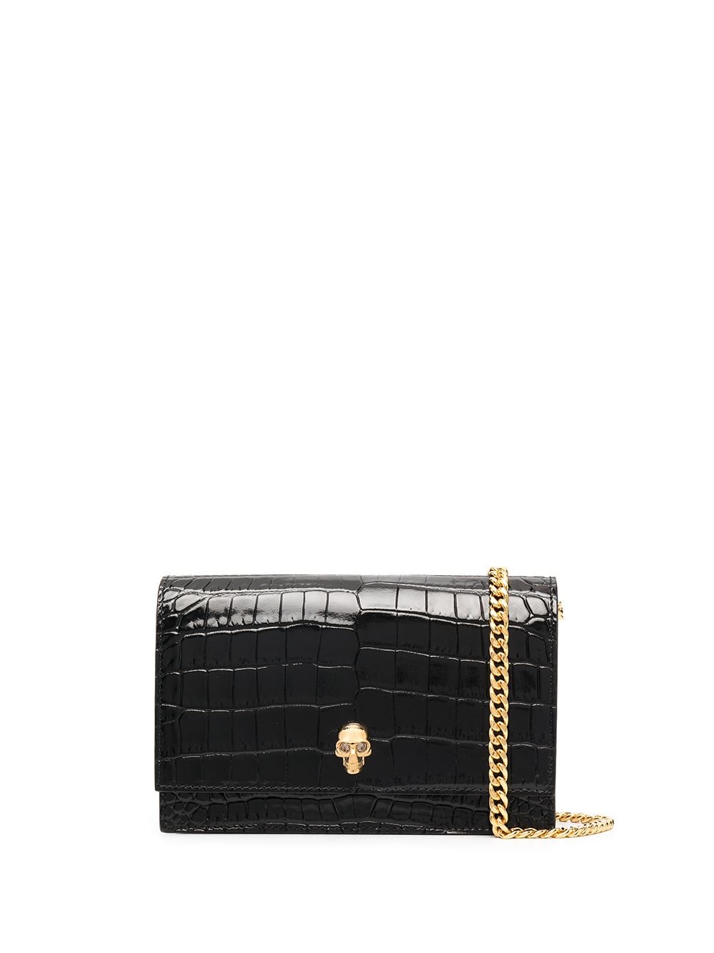 Alexander McQueen ALEXANDER MCQUEEN- Skull Small Embossed Croc Leather Crossbody Bag