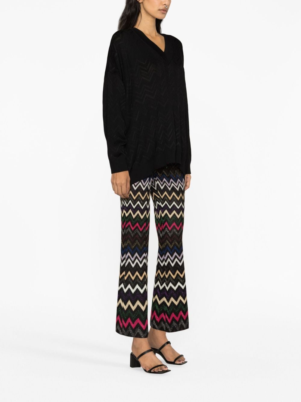 Missoni MISSONI- V-neck Chevron Wool Blend Sweater