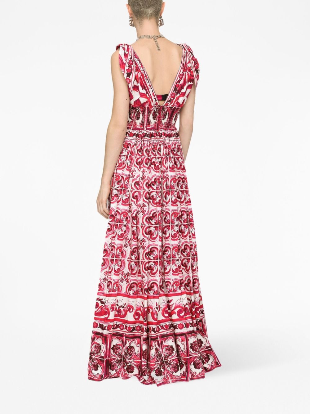 Dolce & Gabbana DOLCE & GABBANA- Majolica Print Cotton Long Dress