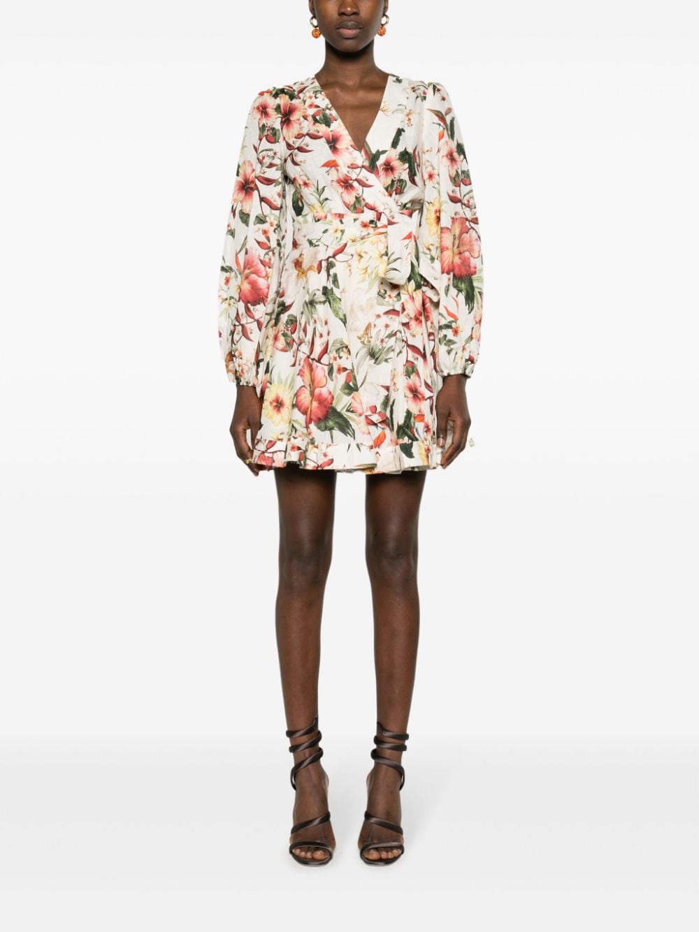 Zimmermann ZIMMERMANN- Floral Print Linen Wrap Mini Dress