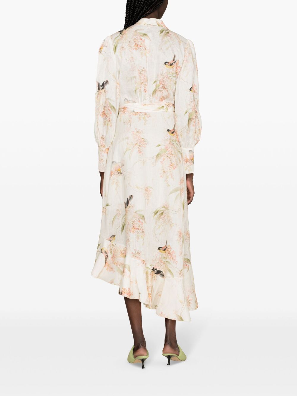 Zimmermann ZIMMERMANN- Floral Print Linen Wrap Midi Dress