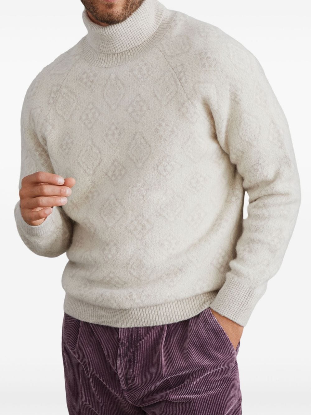 Brunello Cucinelli BRUNELLO CUCINELLI- Alpaca Geometric Jacquard High Neck Sweater