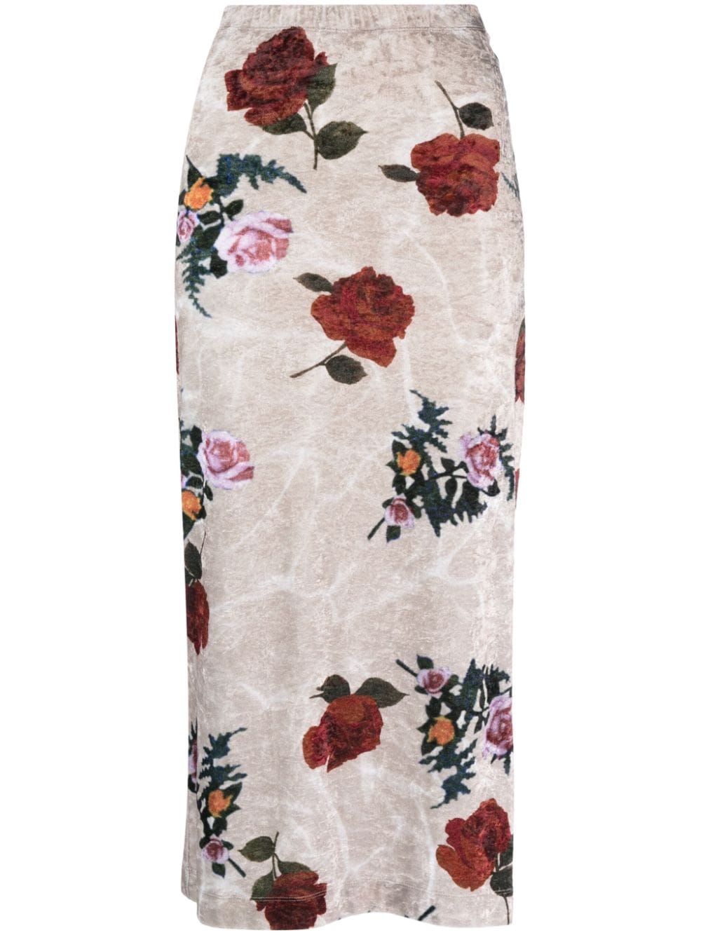 Dries Van Noten DRIES VAN NOTEN- Rose Print Velvet Long Skirt