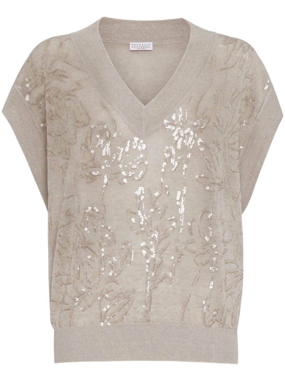 Brunello Cucinelli BRUNELLO CUCINELLI- Embroidered Linen Sleeveless Sweater