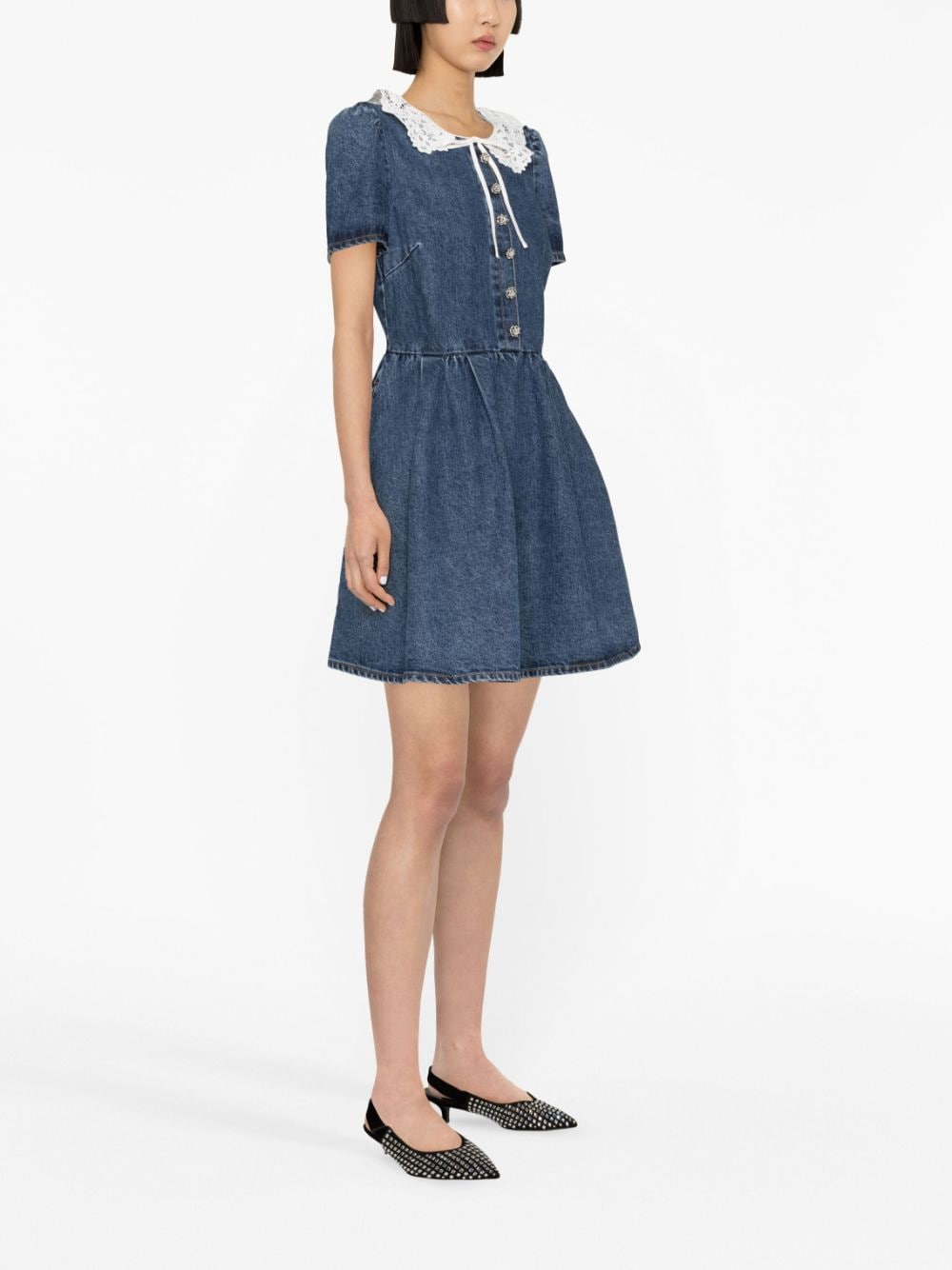  SELF PORTRAIT- Lace Collar Denim Mini Dress