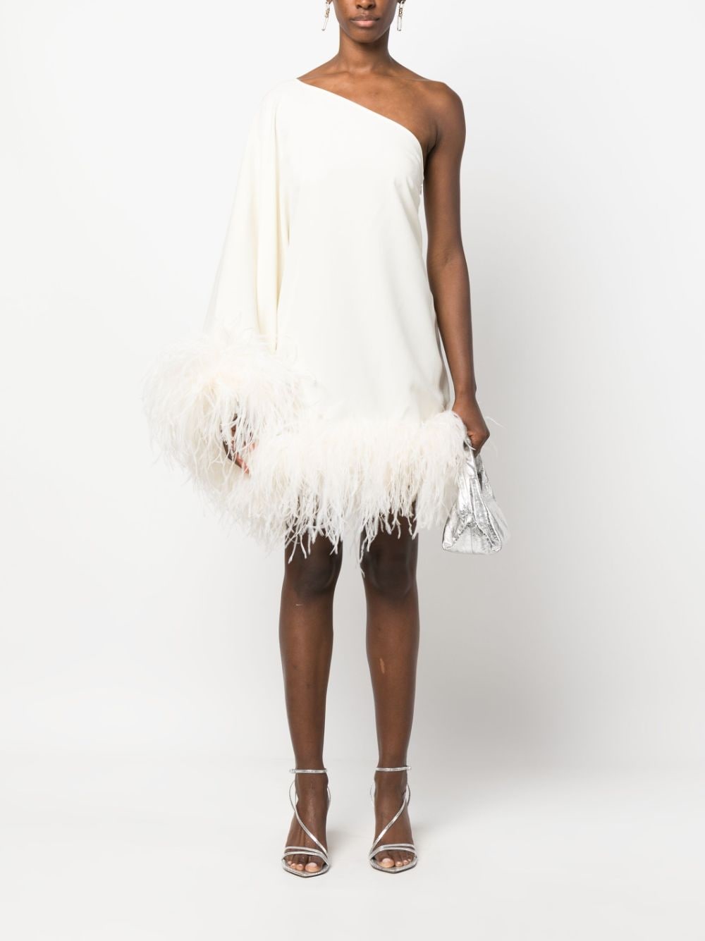 Taller Marmo TALLER MARMO- Piccolo Ubud One-shoulder Feather-trimmed Crepe Mini Dress