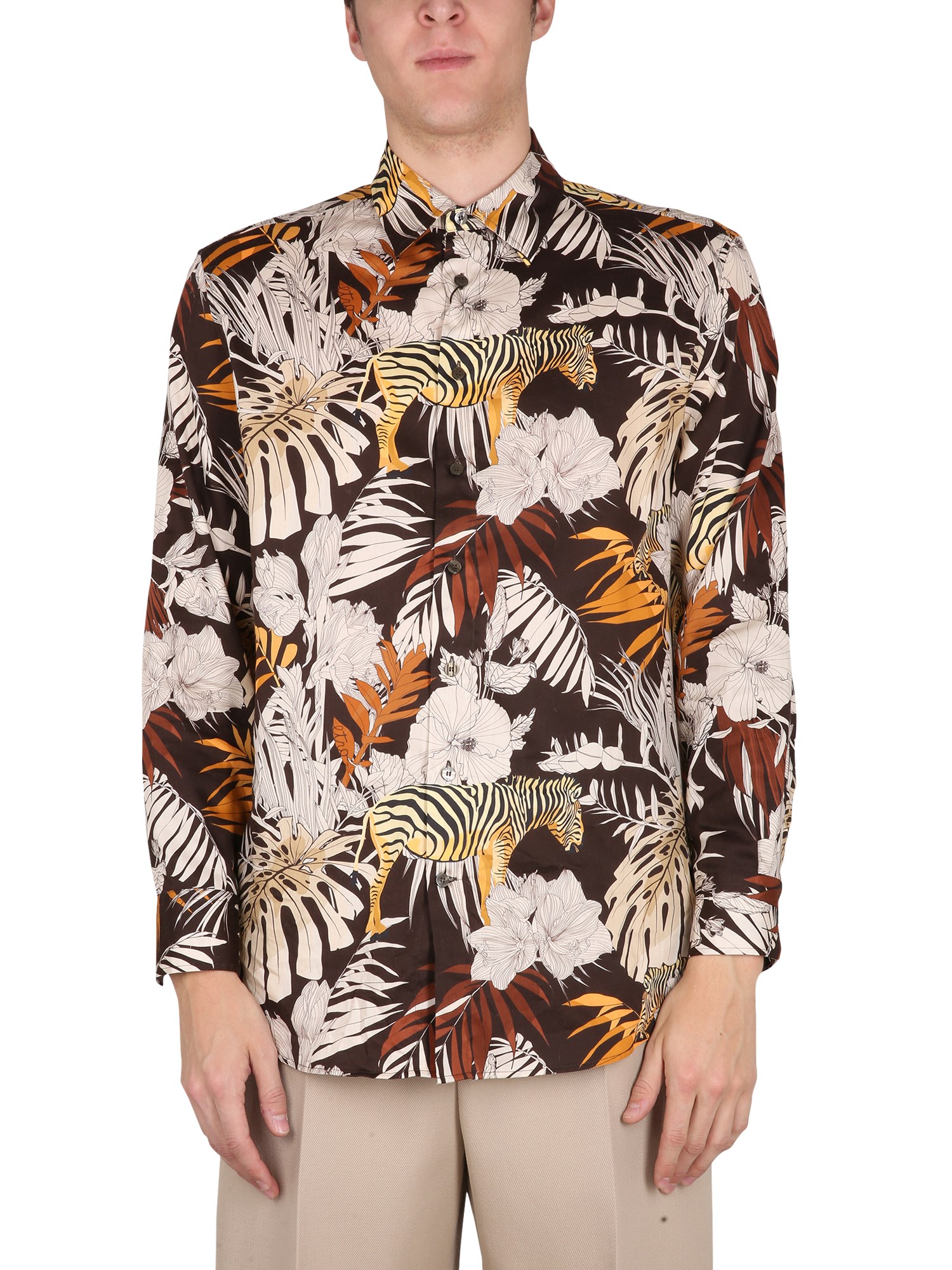 Etro etro foliage and zebra print shirt