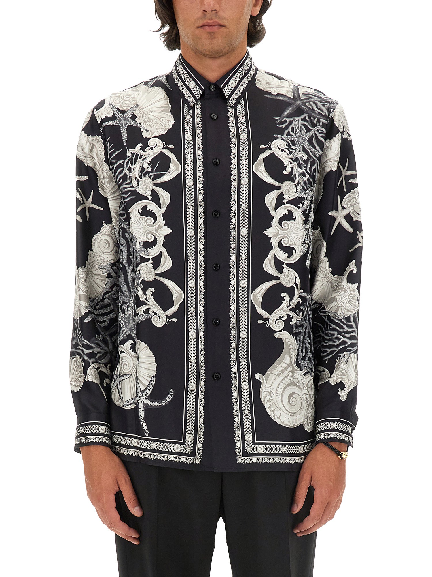 Versace versace silk baroque sea shirt