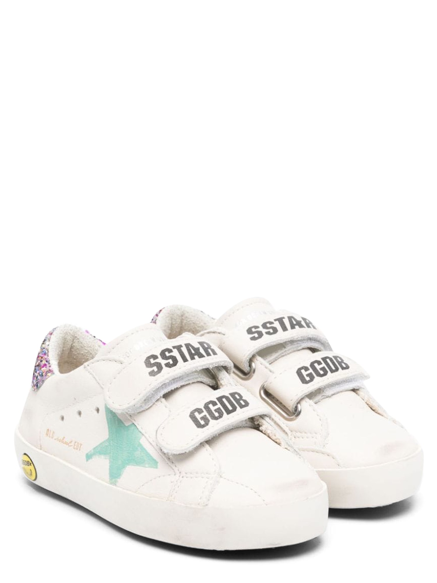 Golden Goose golden goose old school leather upper and list printed star glitter heel