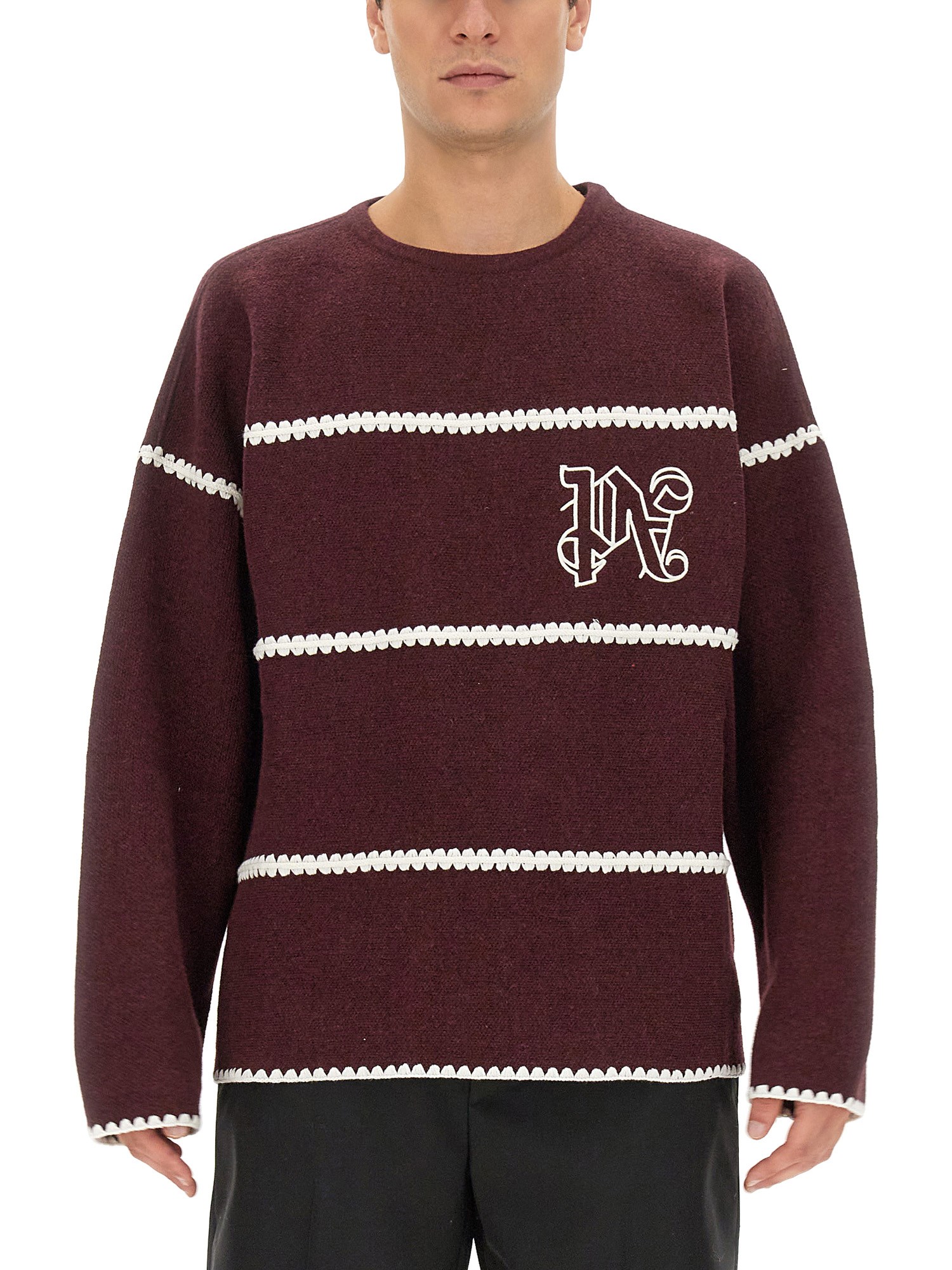 PALM ANGELS palm angels monogram striped sweater