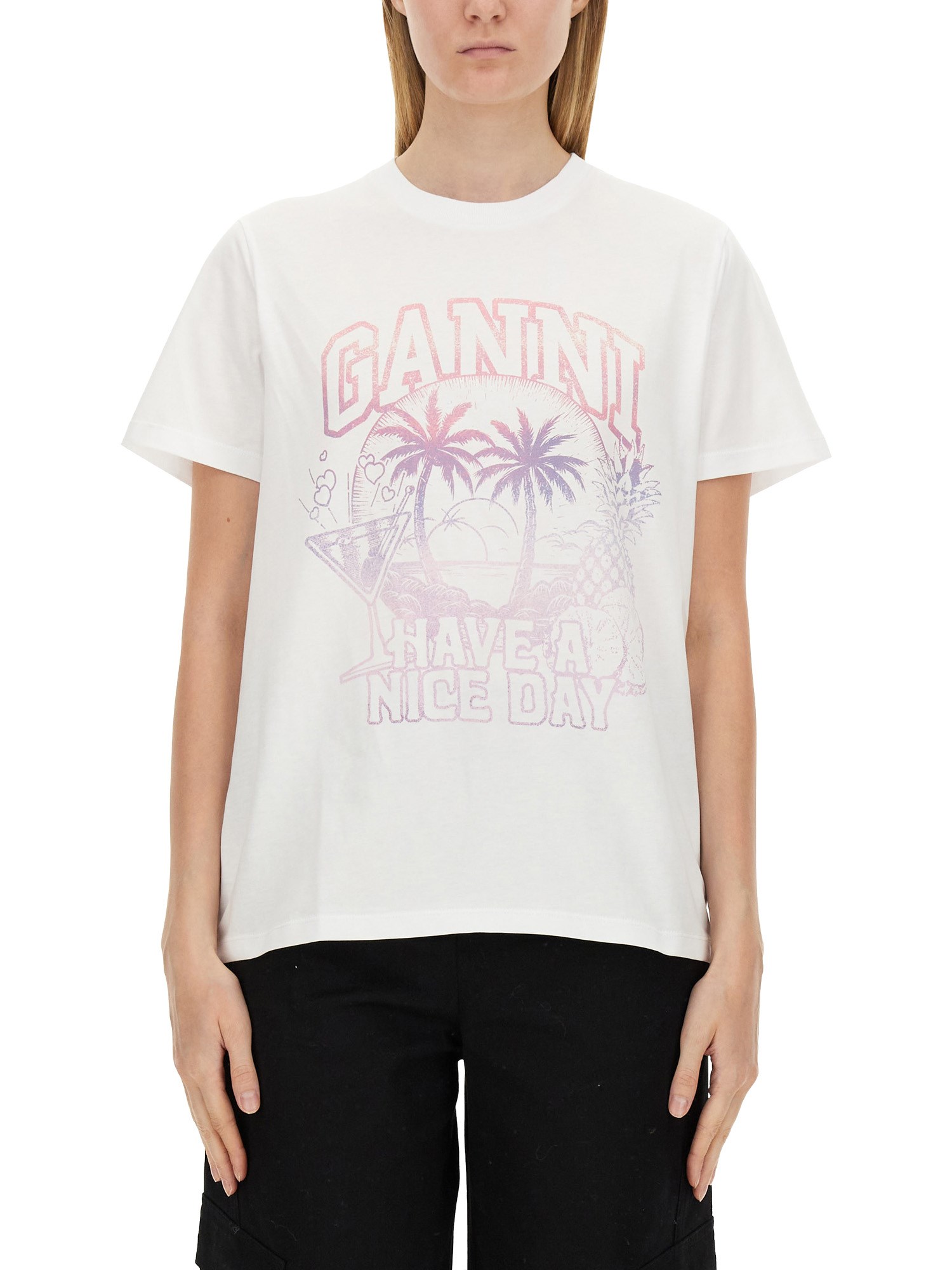 Ganni ganni logo print t-shirt