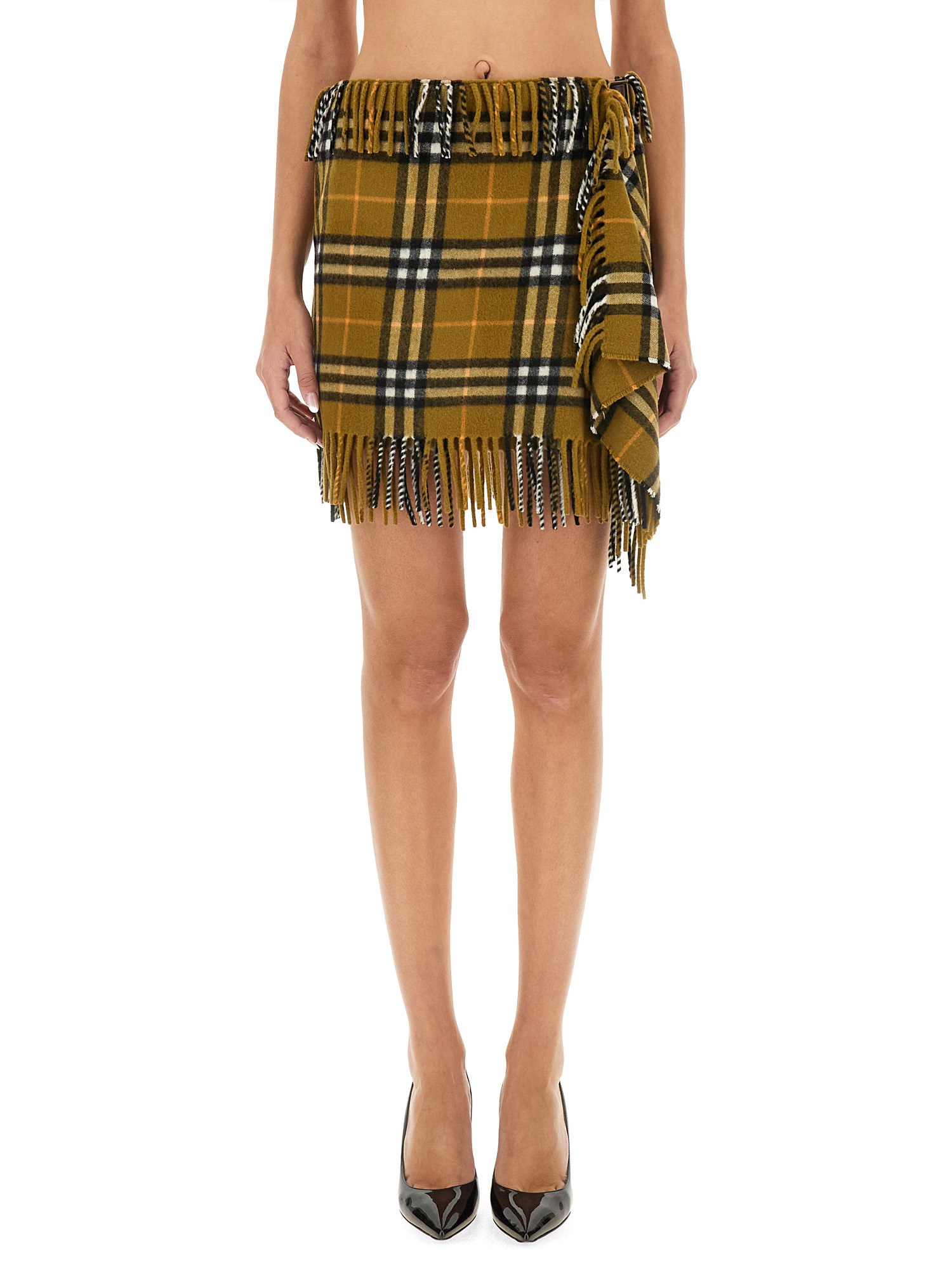 Burberry burberry wool and cashmere check scarf style skirt