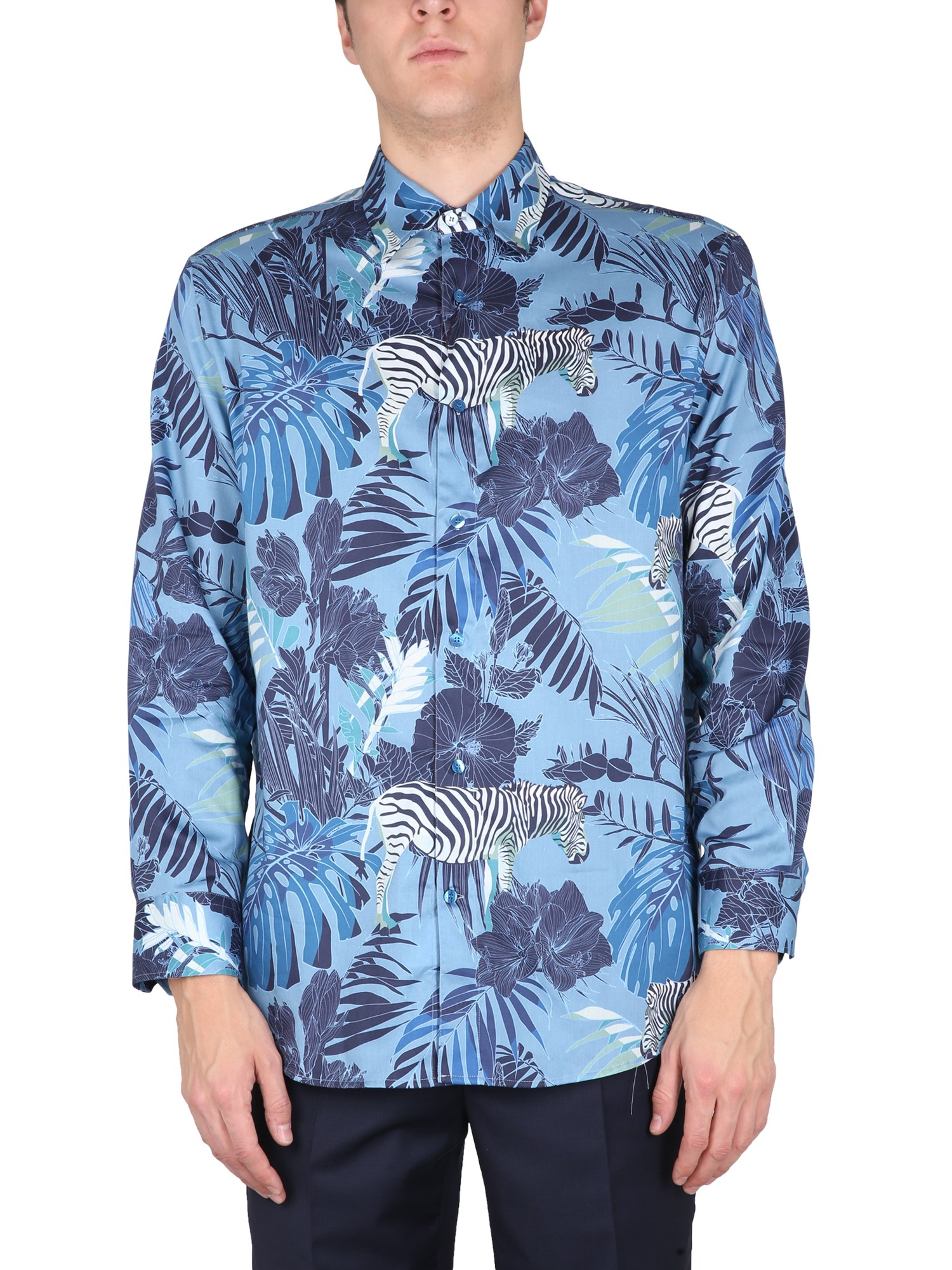 Etro etro foliage and zebra print shirt