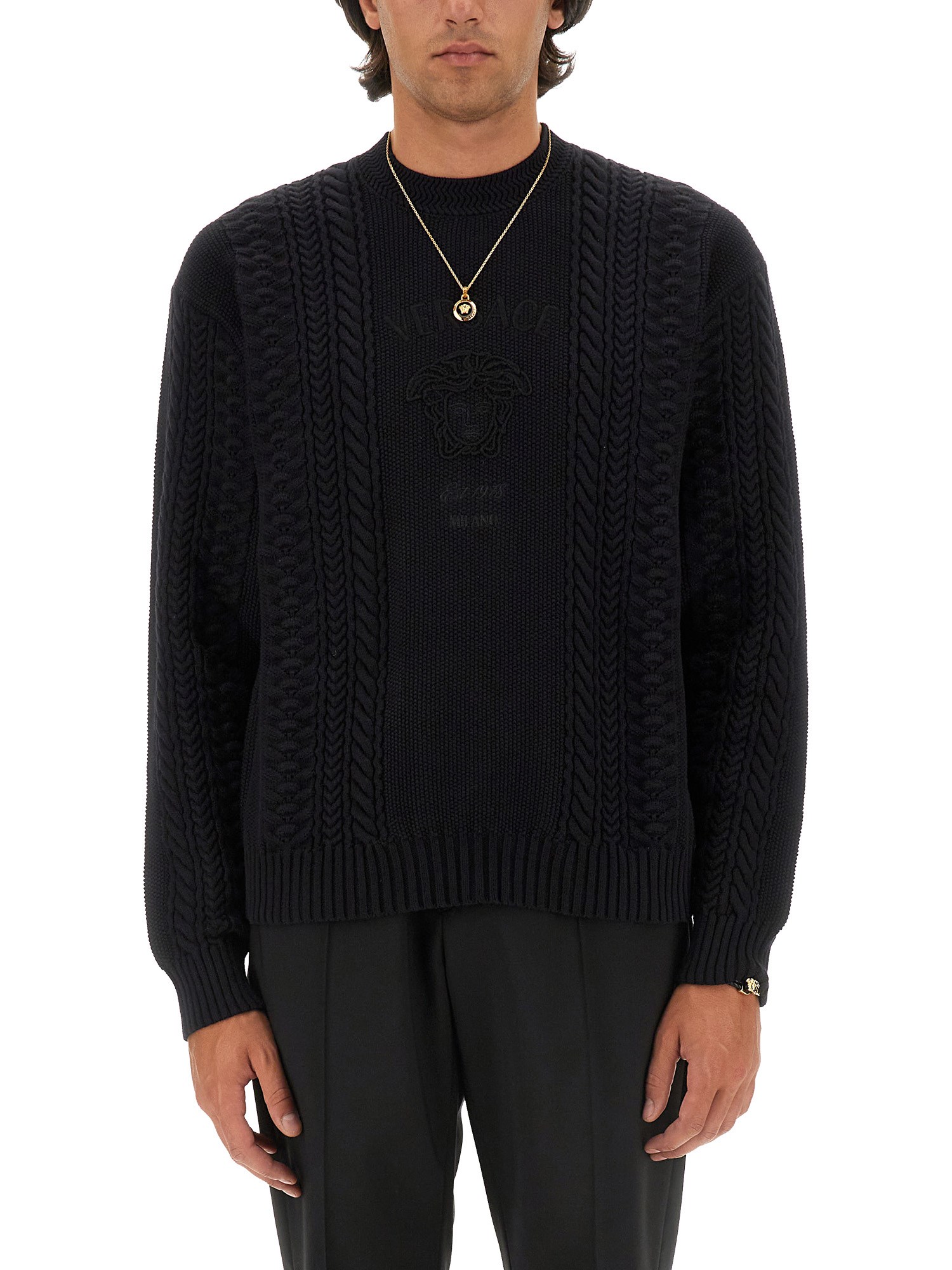 Versace versace medusa milano cable knit sweater