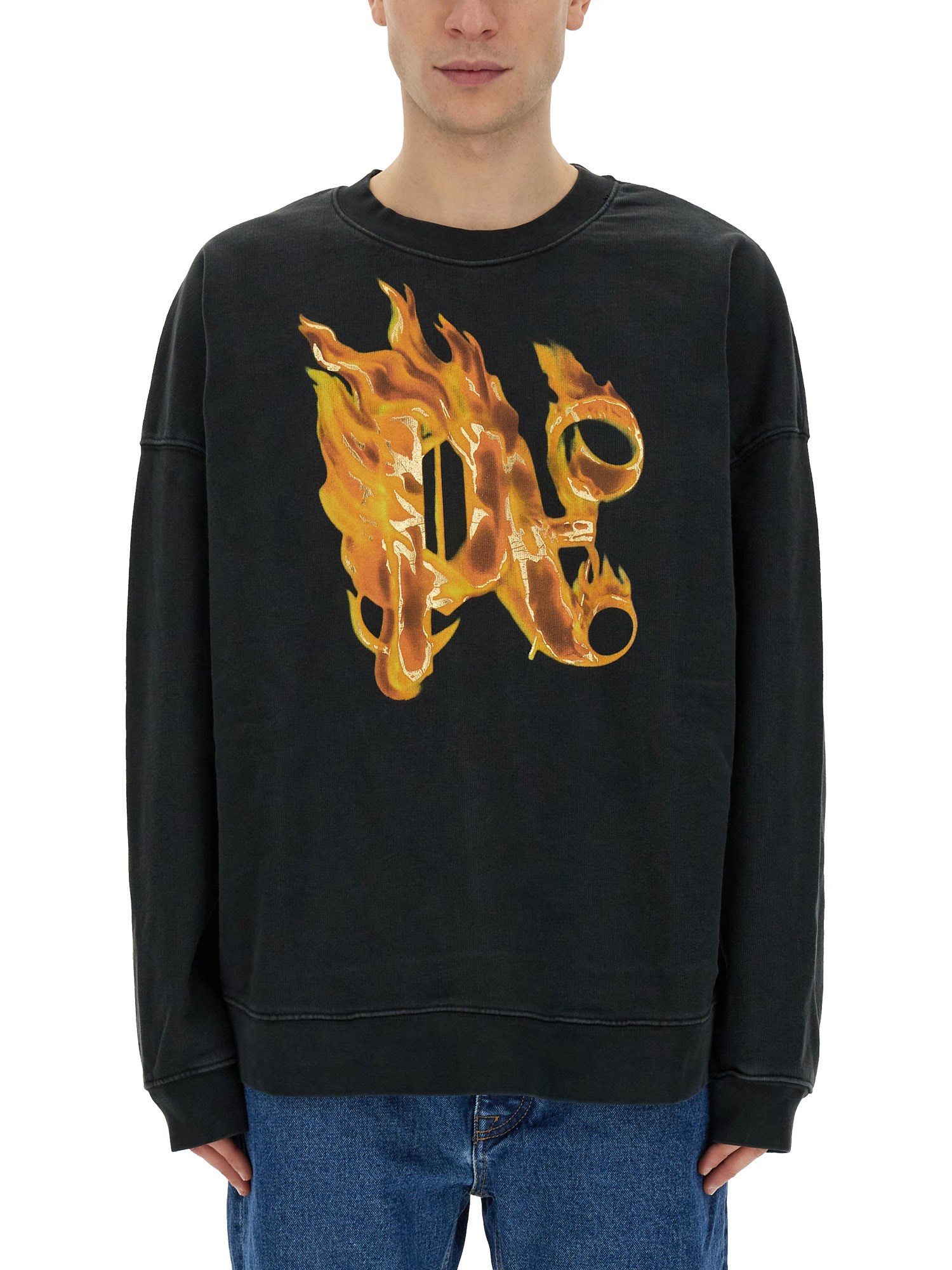 PALM ANGELS palm angels "burning monogram" print sweatshirt