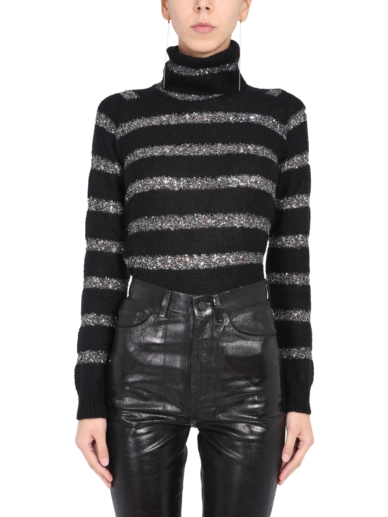 Saint Laurent saint laurent striped sweater with sequins