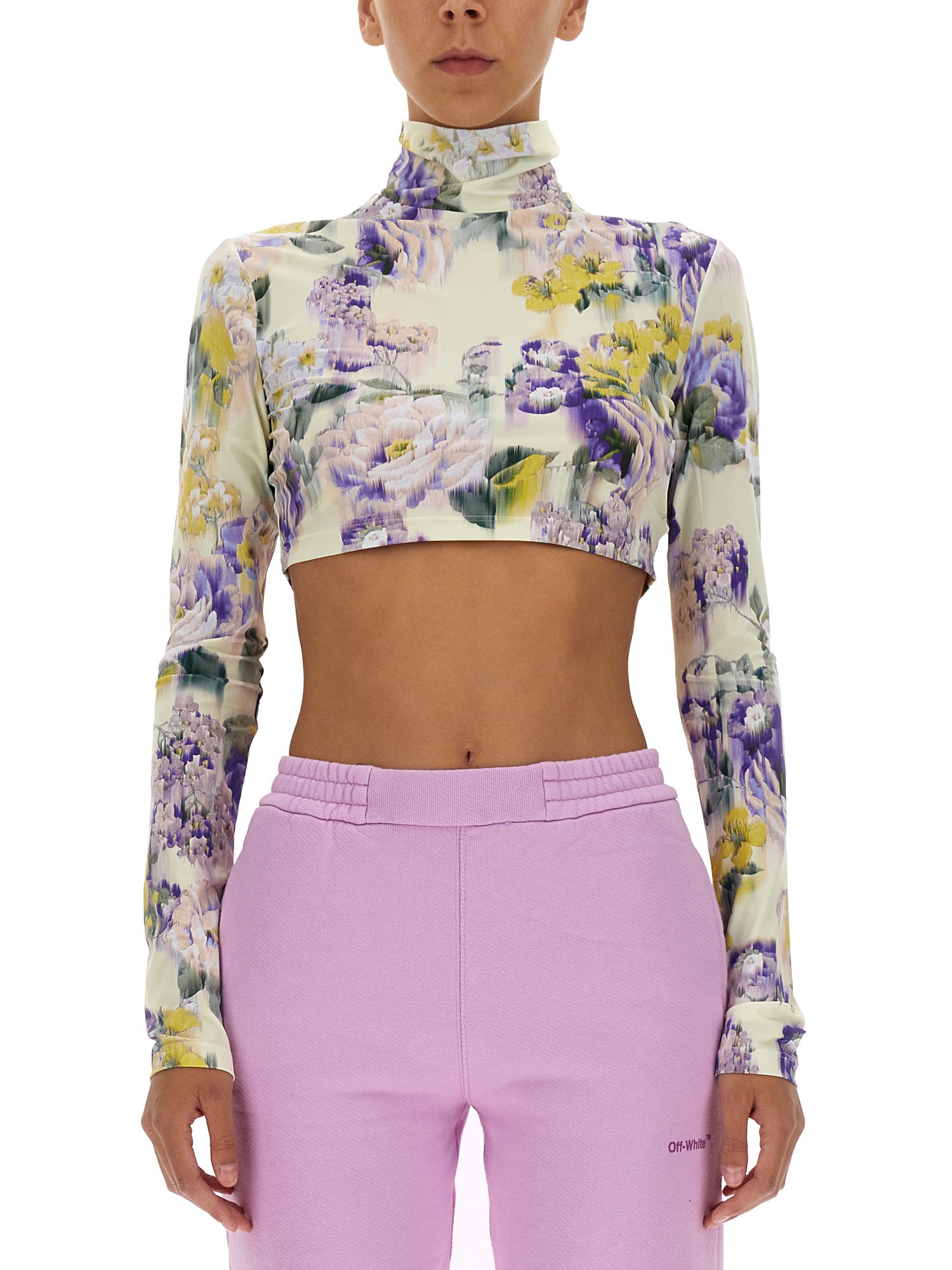 OFF-WHITE off-white crop top with floral pattern